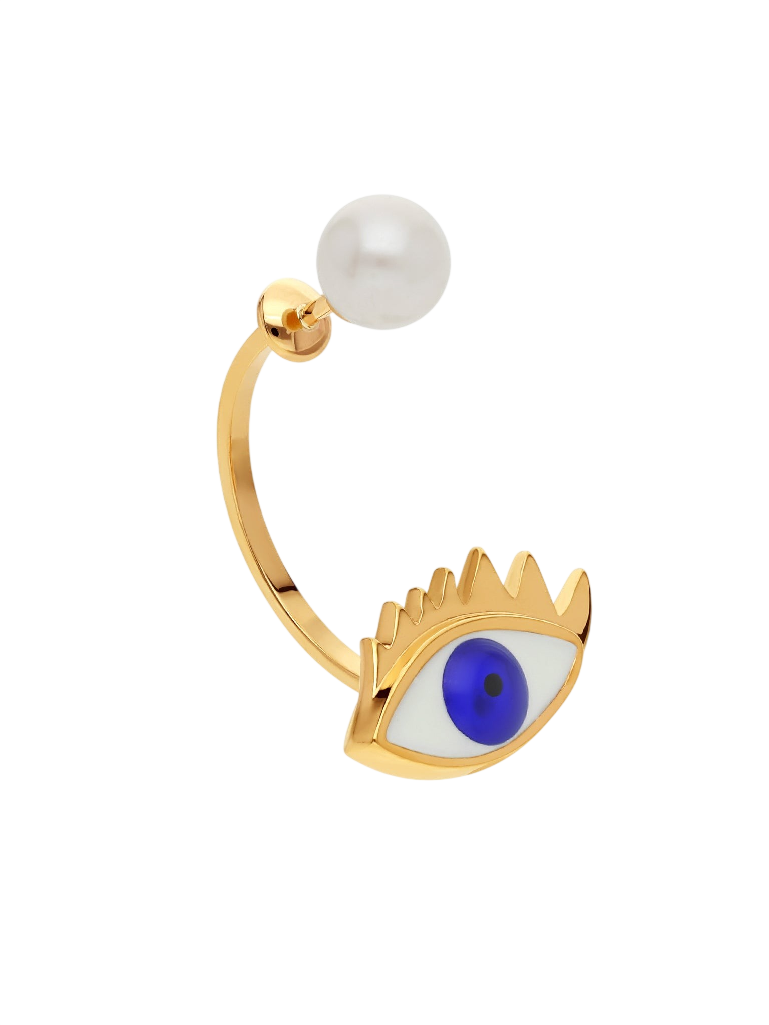 Eye Enamel & Pearl Piercing Earring in 9kt Gold photo
